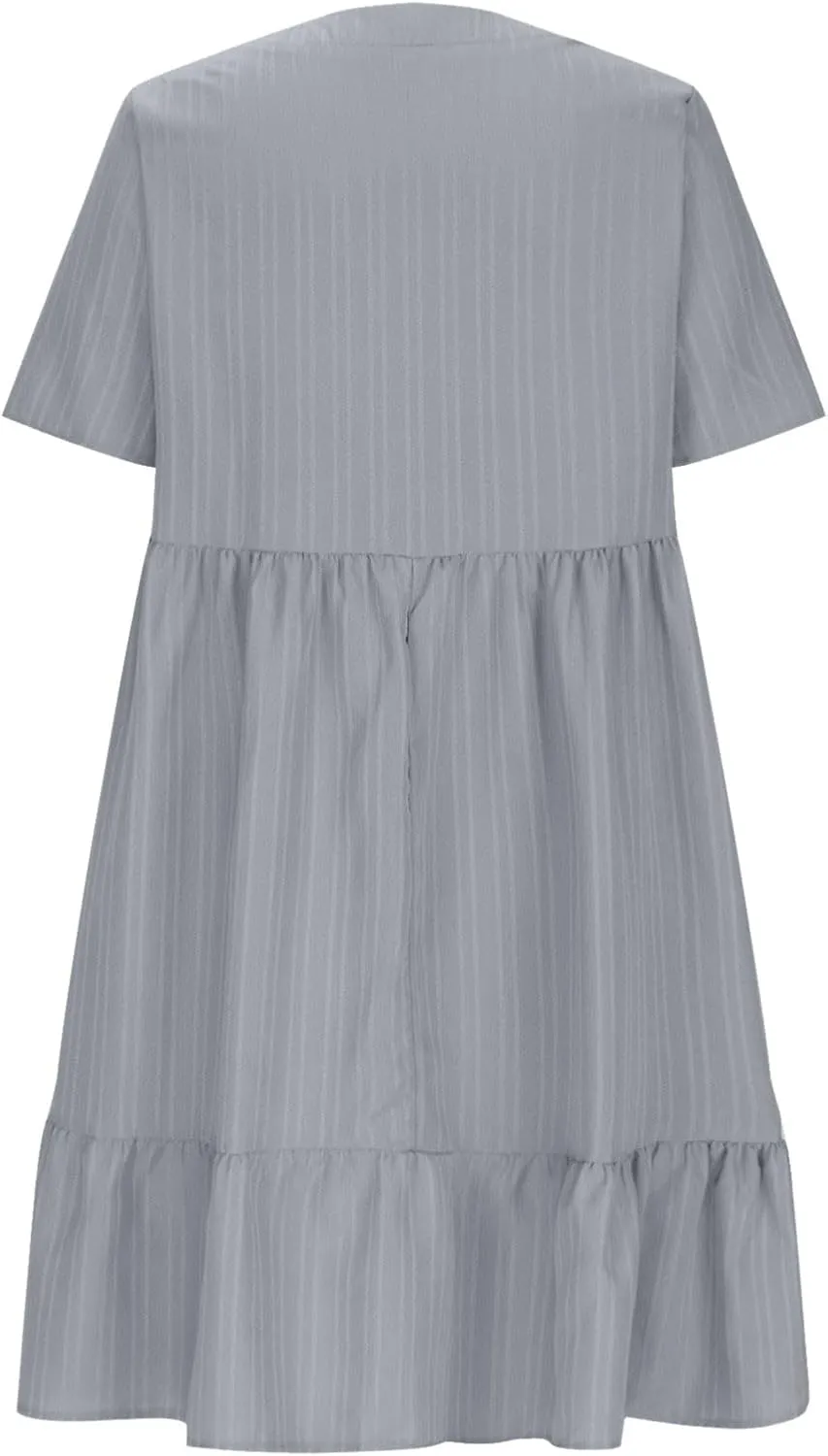 FZYLQY Womens Casual Dresses Short Sleeve V Neck Loose Fit Swing Dress Trendy Comfy Summer Sundresses Beach Mini Dresses