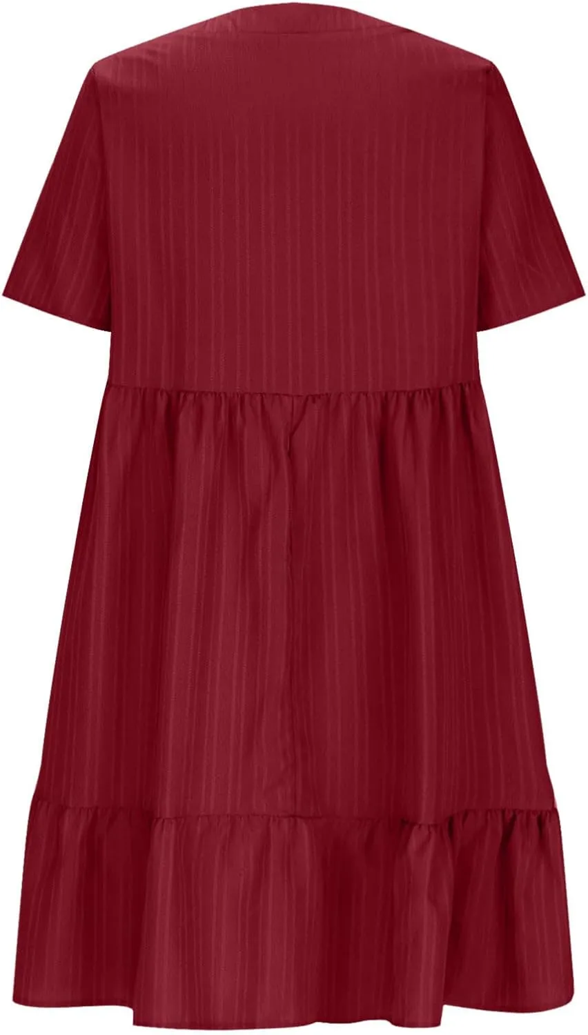 FZYLQY Womens Casual Dresses Short Sleeve V Neck Loose Fit Swing Dress Trendy Comfy Summer Sundresses Beach Mini Dresses