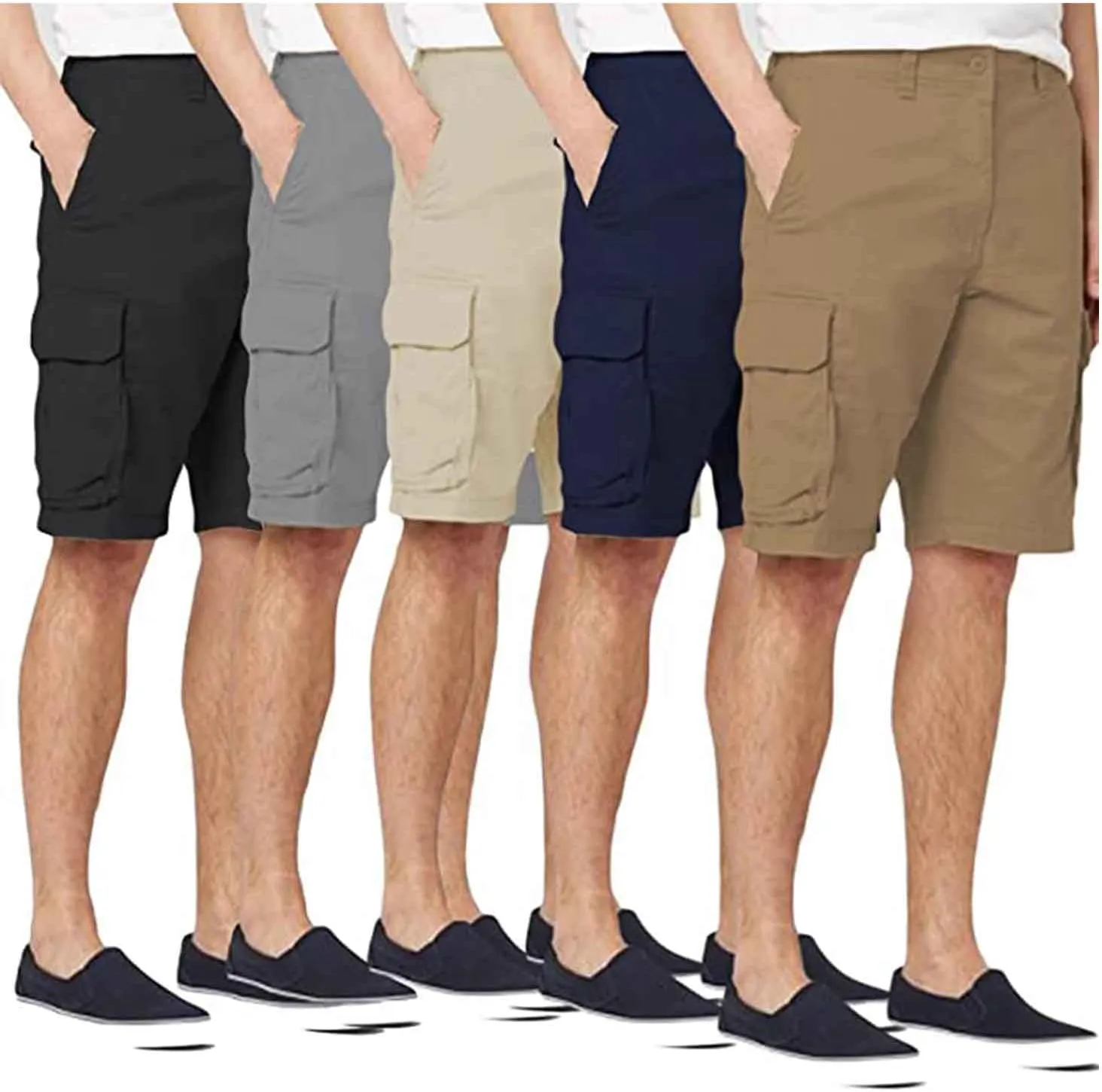 Galaxy by Harvic Men's Belted Cargo Shorts, Cotton Stretch Shorts with Multi Pockets, 3 Pack