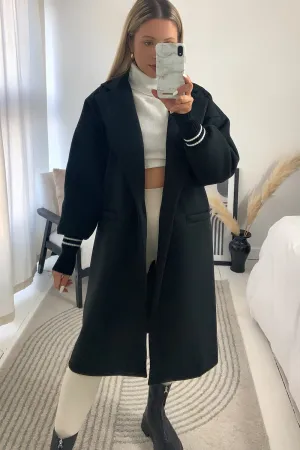 Gerry Black Contrast Stripe Cuff Longline Jacket
