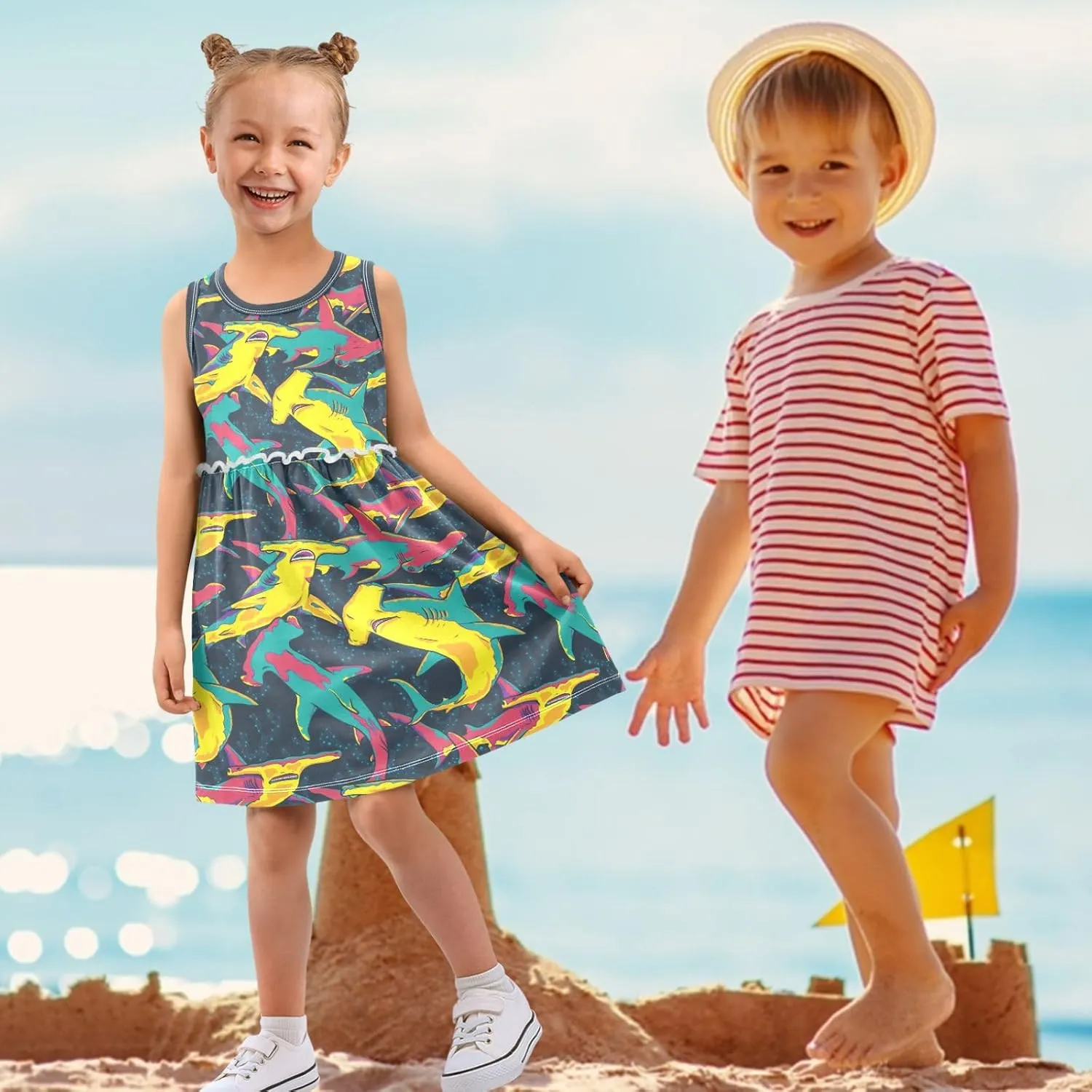Girls Cute Dress Kids Summer Sleeveless Dresses Sundress Swing Outfit 2-9 Years