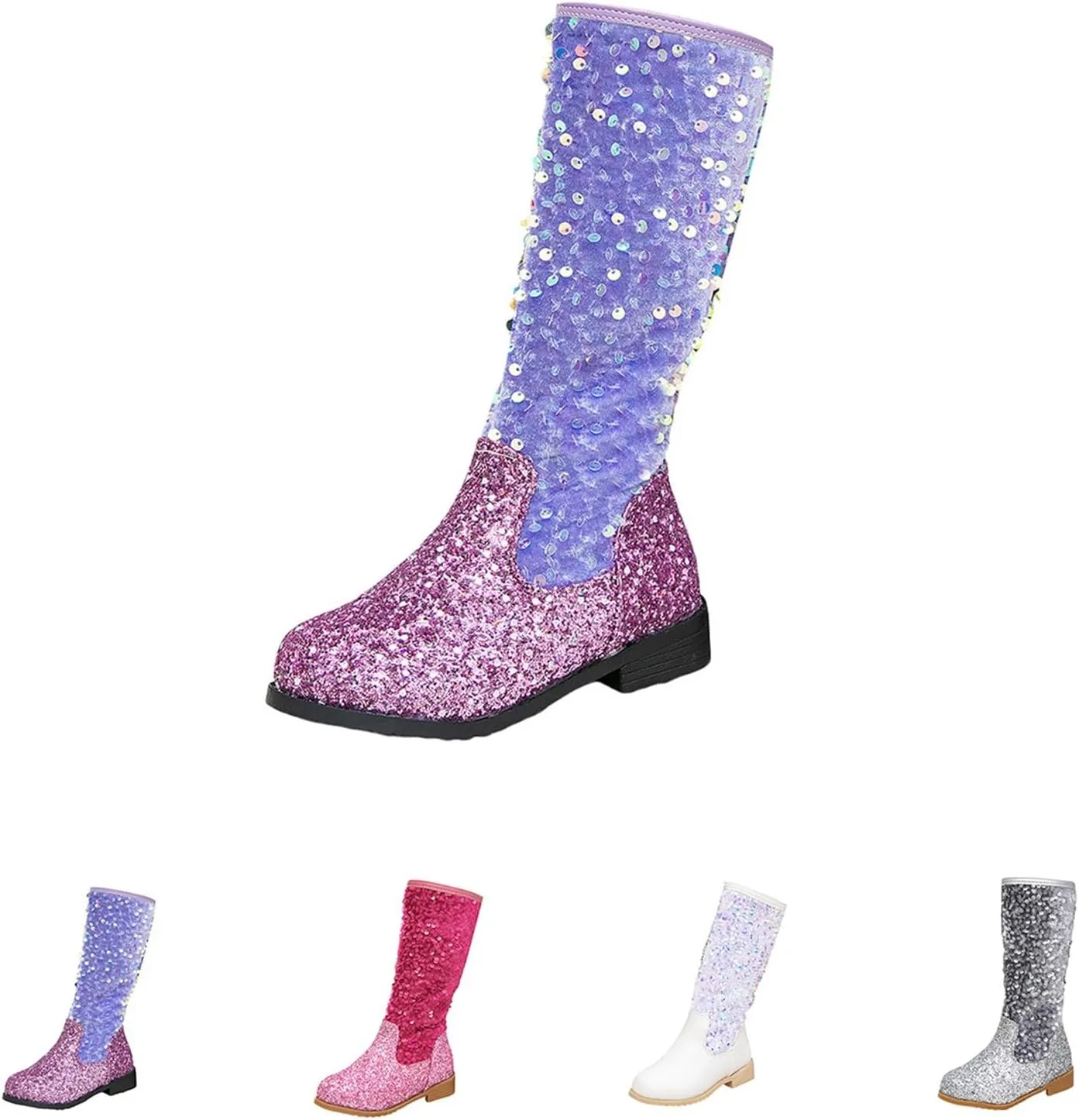 Girls Kids hinestone Mid Calf Riding Boots Sequin Fleece Plush Chunky Comfort Warm Lined Outdoor Casual Shoes