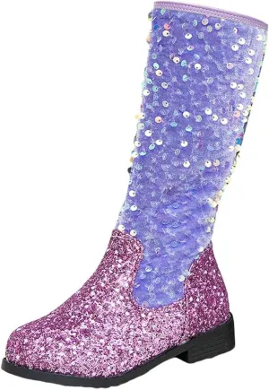 Girls Kids hinestone Mid Calf Riding Boots Sequin Fleece Plush Chunky Comfort Warm Lined Outdoor Casual Shoes