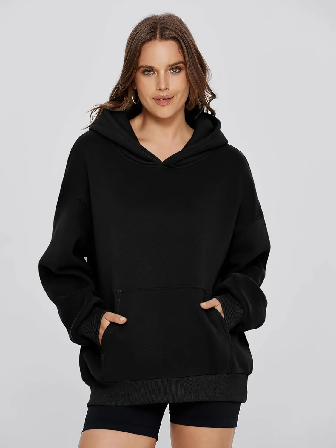 Glamaker Women's Oversized Essentials Hoodies Fleece Sweatshirts Fall Long Sleeve Sweater Pullover Hoodie With Pocket