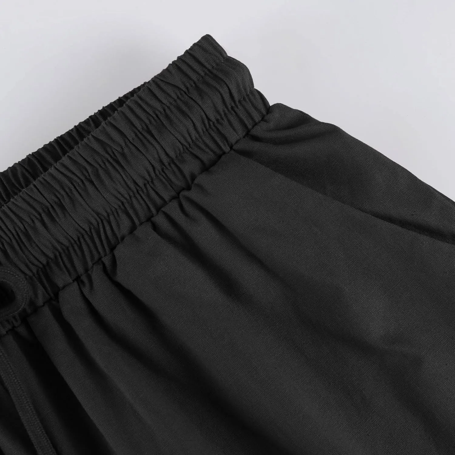 GOFULY Bermuda Shorts for Women Knee Length Cotton Linen Elastic Waist Drawstring Shorts Summer Capris Pants with Pockets