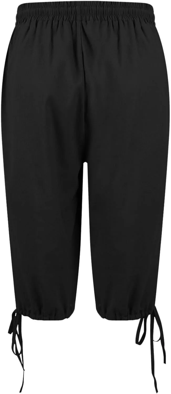 GOFULY Bermuda Shorts for Women Knee Length Cotton Linen Elastic Waist Drawstring Shorts Summer Capris Pants with Pockets