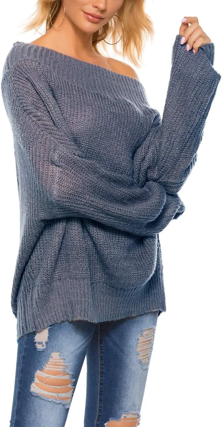 GOLDSTITCH Women's Off Shoulder Batwing Sleeve Loose Oversized Pullover Sweater Knit Jumper