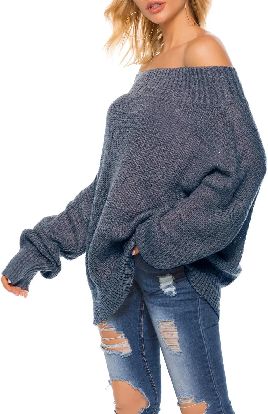 GOLDSTITCH Women's Off Shoulder Batwing Sleeve Loose Oversized Pullover Sweater Knit Jumper