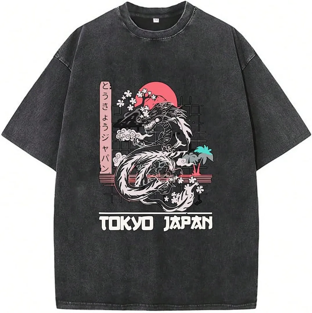 GORGLITTER Men's Slogan Print Short Sleeve Oversized T Shirt Casual Short Sleeve Drop Shoulder Loose Fit Tee Shirt