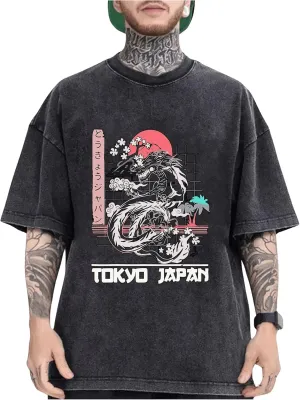 GORGLITTER Men's Slogan Print Short Sleeve Oversized T Shirt Casual Short Sleeve Drop Shoulder Loose Fit Tee Shirt