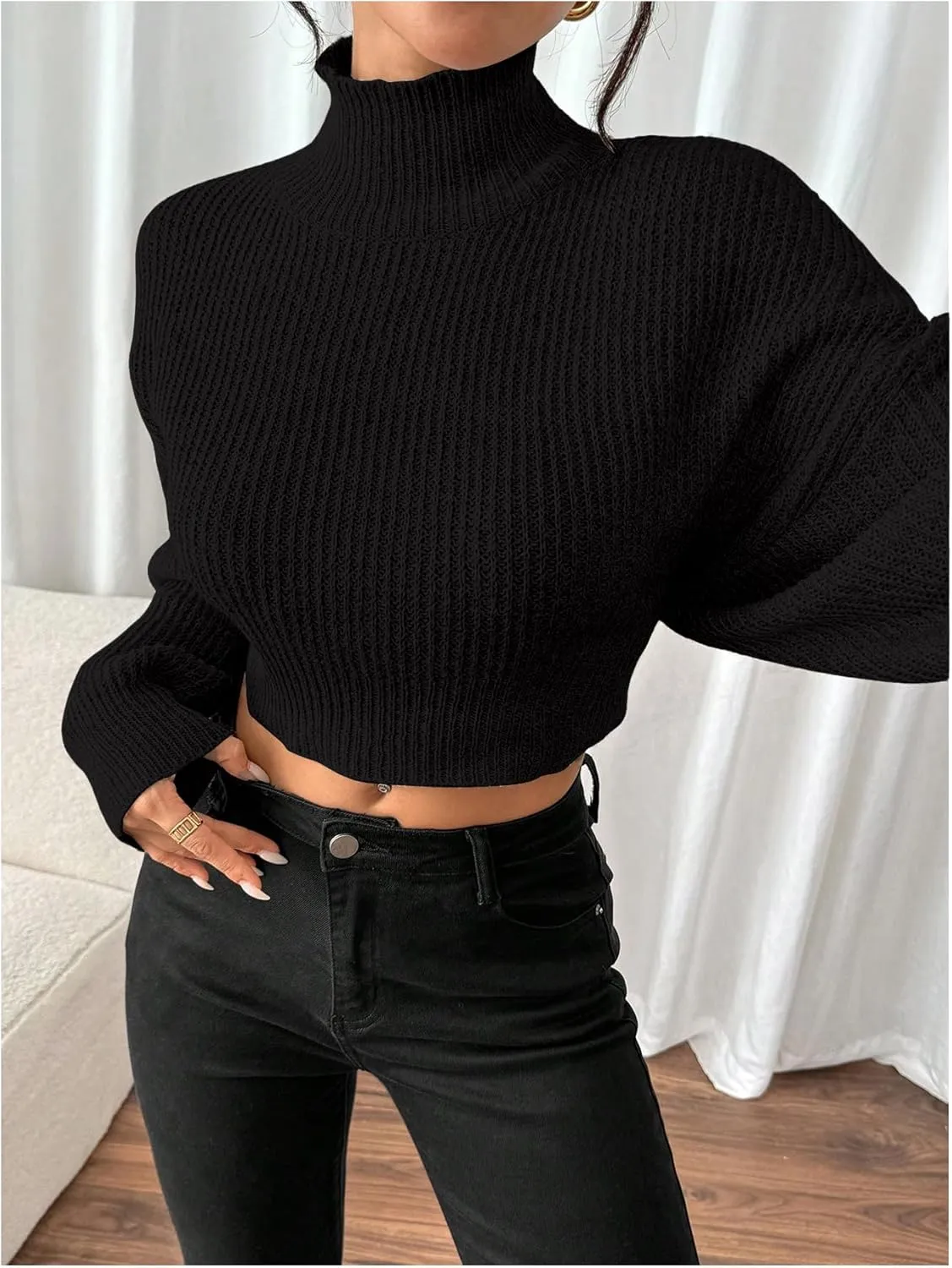 GORGLITTER Women's Bow Sweater Open Tie Back Long Sleeve Mock Neck Backless Pullover Top Fall Fashion 2024