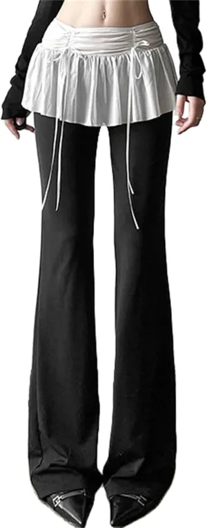 Gothic Bottom Pants for Women Punk Wide Leg Rave Goth Disco Festival