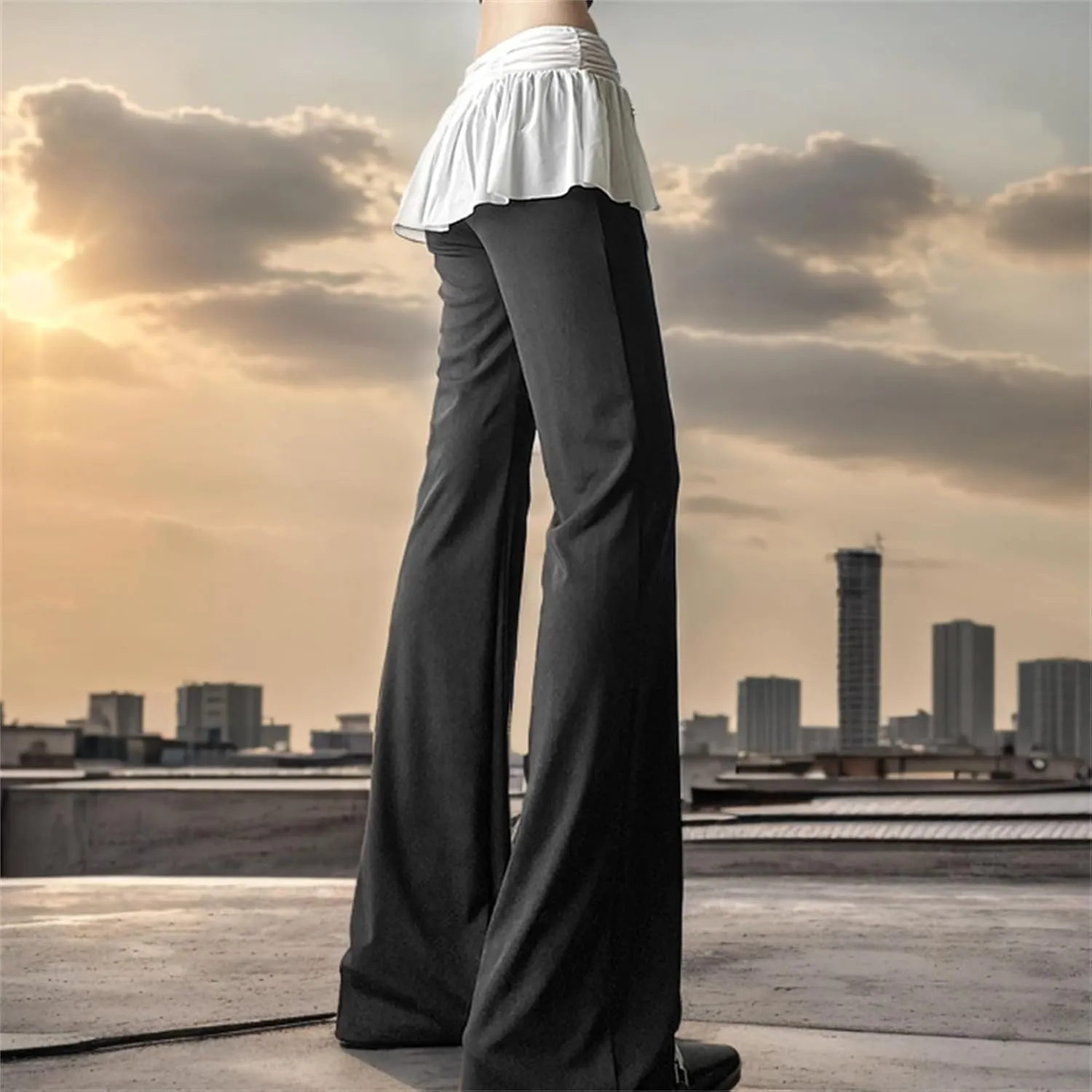 Gothic Bottom Pants for Women Punk Wide Leg Rave Goth Disco Festival
