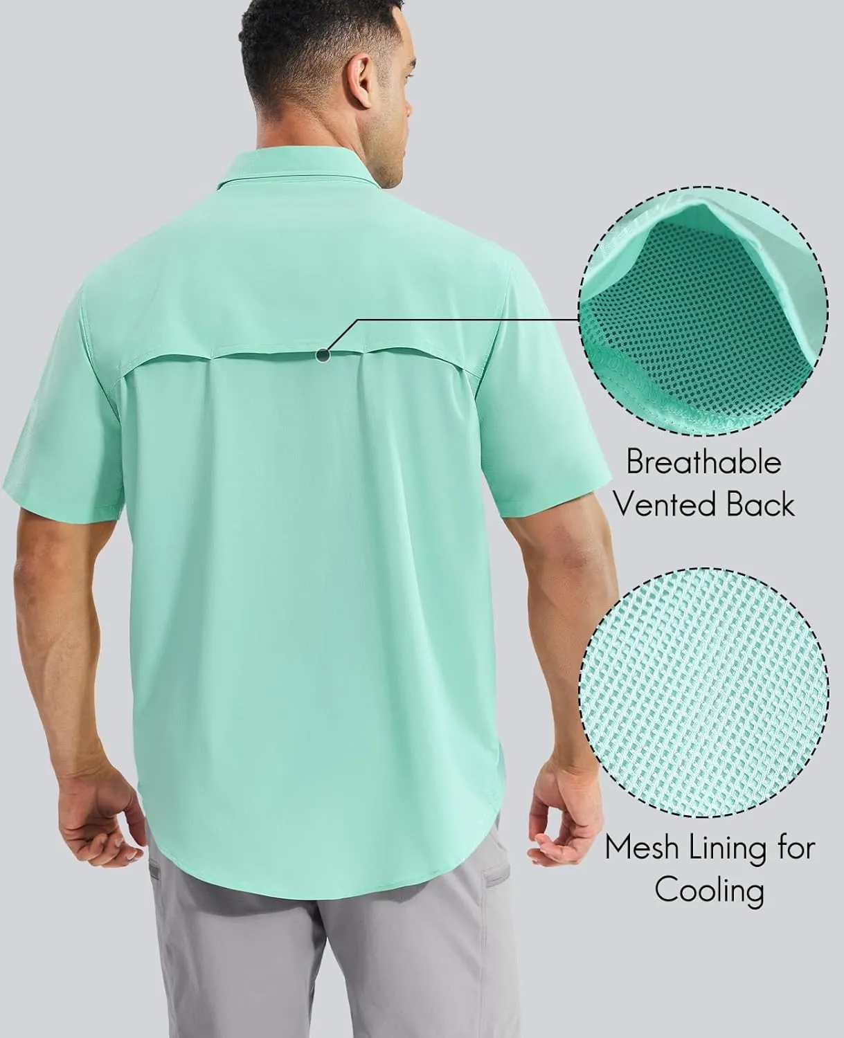 Haimont Men's Sun Protection Shirt Water Resistant Short Sleeve Button Down Shirt Quick Dry Cooling for Hiking Fishing