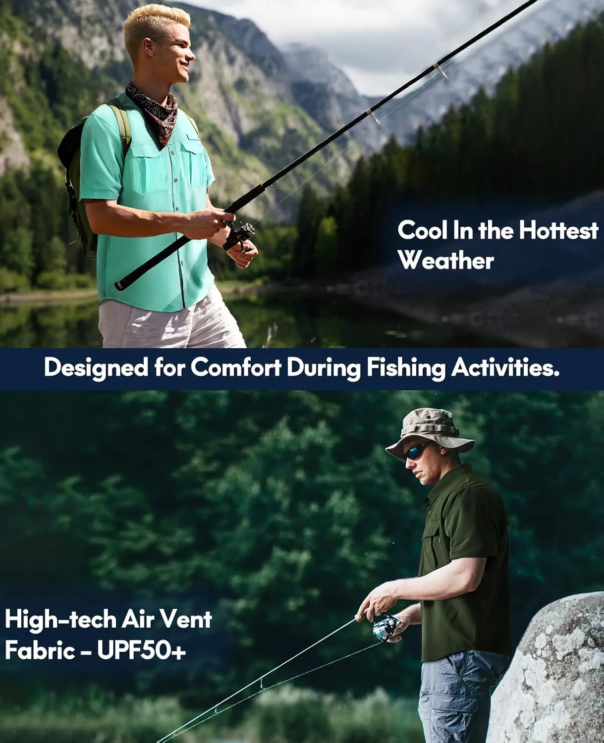 Haimont Men's Sun Protection Shirt Water Resistant Short Sleeve Button Down Shirt Quick Dry Cooling for Hiking Fishing
