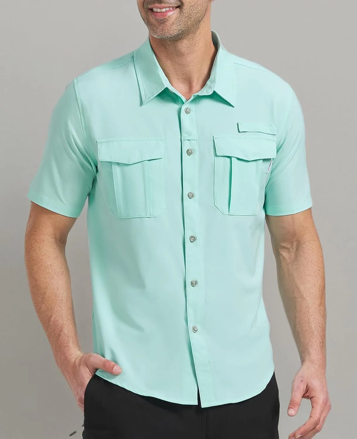 Haimont Men's Sun Protection Shirt Water Resistant Short Sleeve Button Down Shirt Quick Dry Cooling for Hiking Fishing