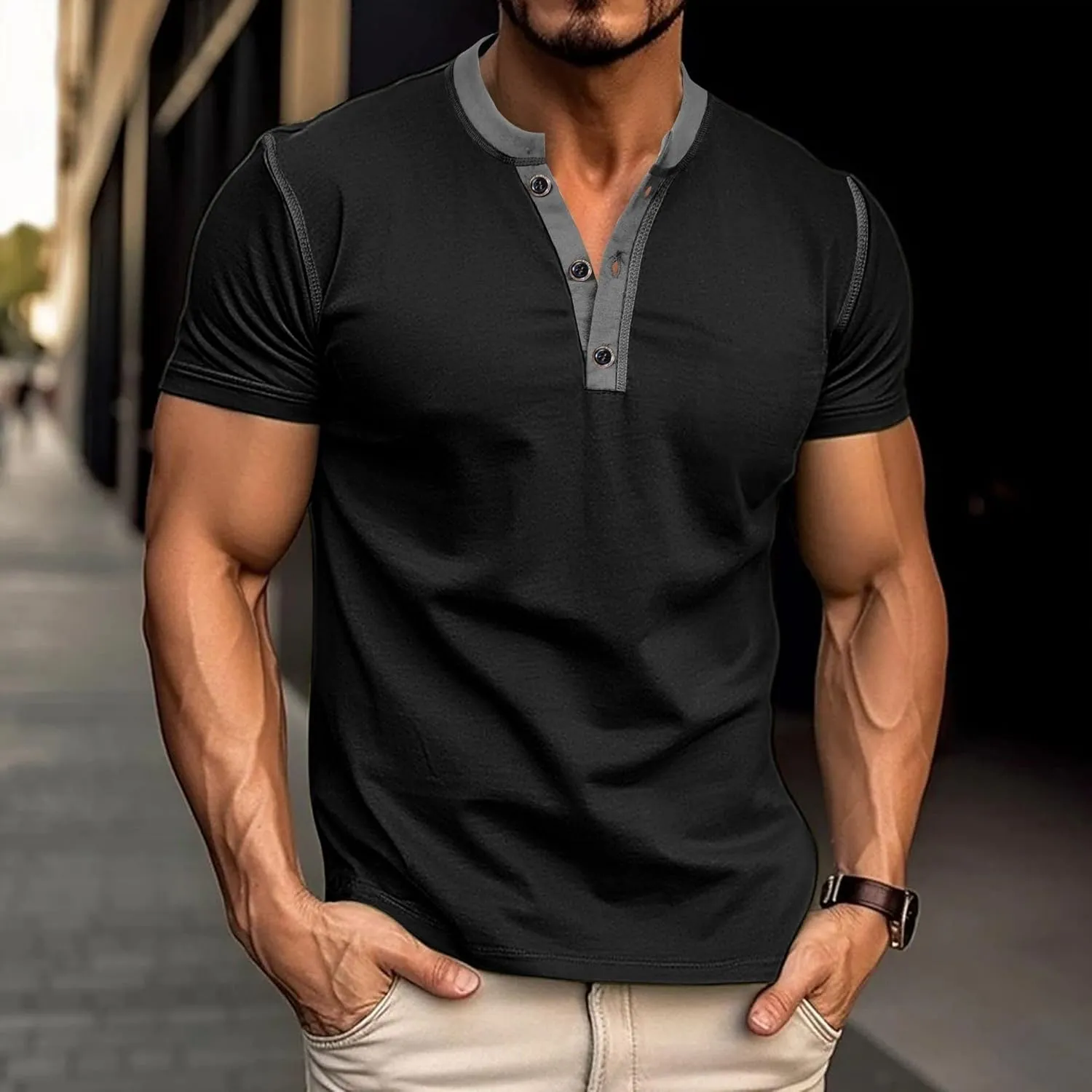 HARGLESMAN Men's Short Sleeve Athletic Henley Shirt