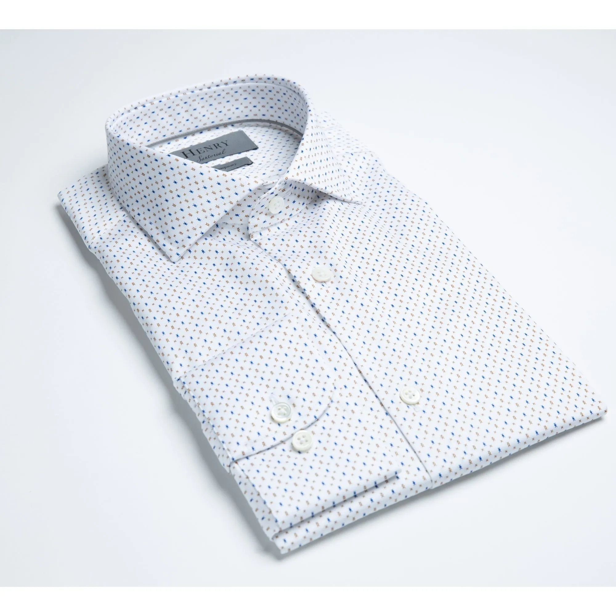 Henry Sartorial Diamond Print Shirt White/Tan