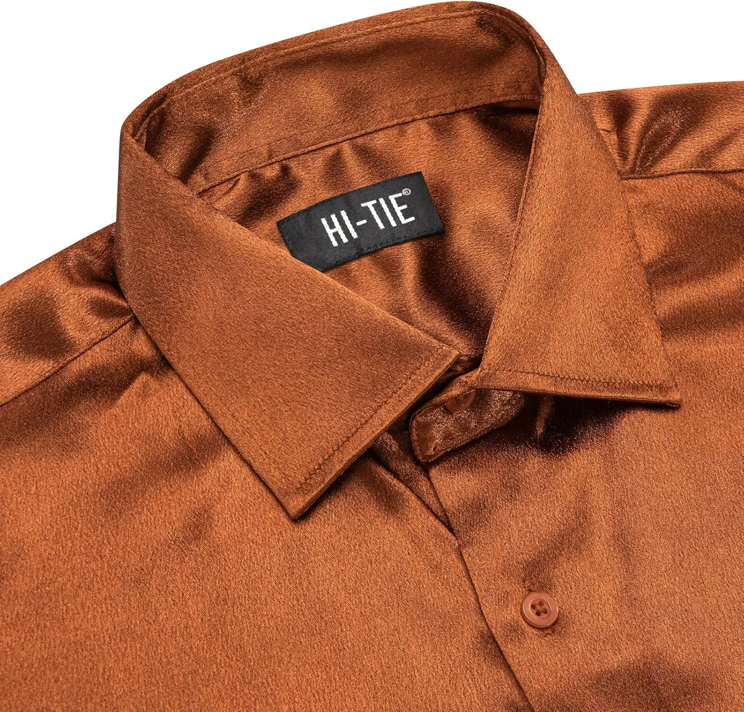 Hi-Tie Mens Long Sleeve Dress Shirt Satin Button Down Casual Prom Wedding Regular Fit Button Up Shirt