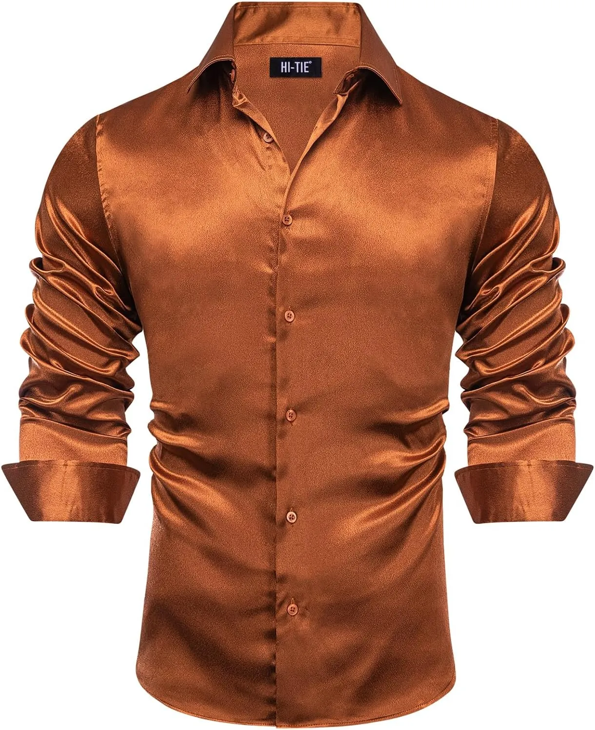Hi-Tie Mens Long Sleeve Dress Shirt Satin Button Down Casual Prom Wedding Regular Fit Button Up Shirt