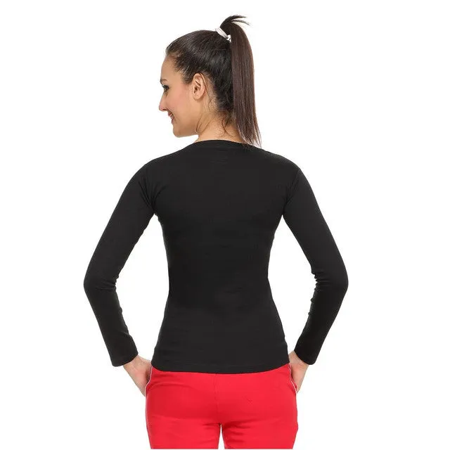 HiFlyers Women Full Sleevs T-Shirts V Neck Black