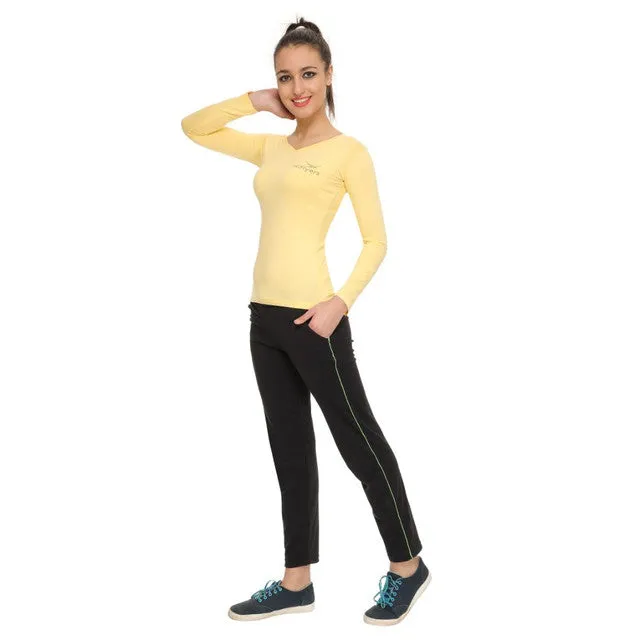 HiFlyers Women Full Sleevs T-Shirts V Neck Yellow