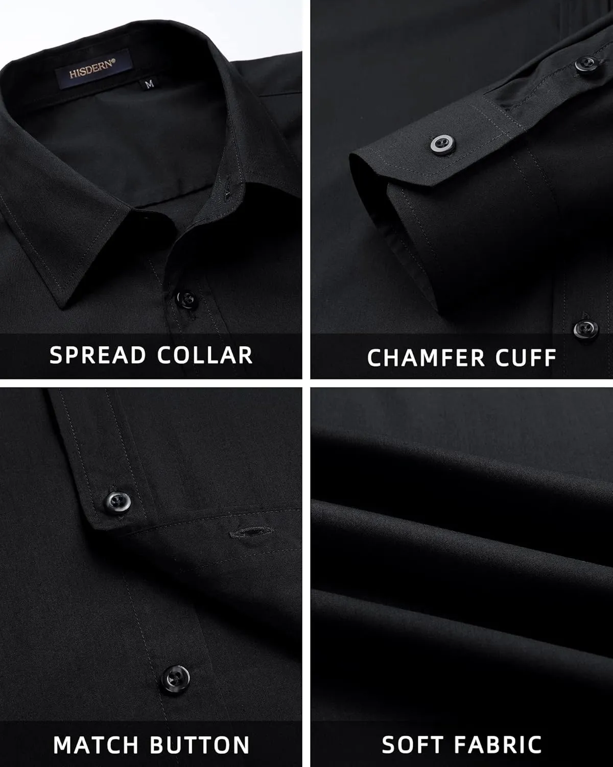HISDERN Mens Dress Shirt with Tie Pocket Square Set Classic Button Down Shirt Matching Tie Long Sleeve Shirts