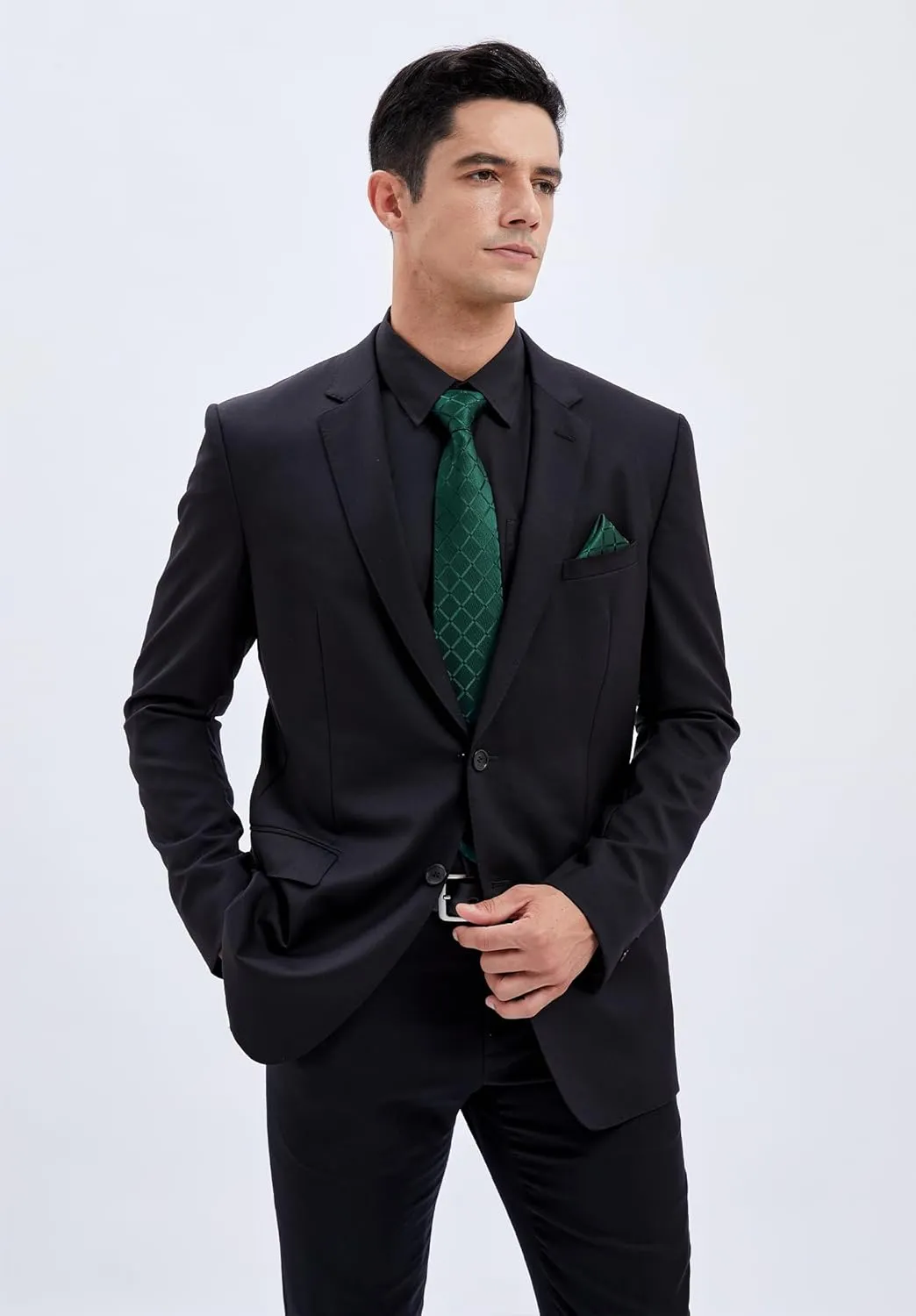 HISDERN Mens Dress Shirt with Tie Pocket Square Set Classic Button Down Shirt Matching Tie Long Sleeve Shirts