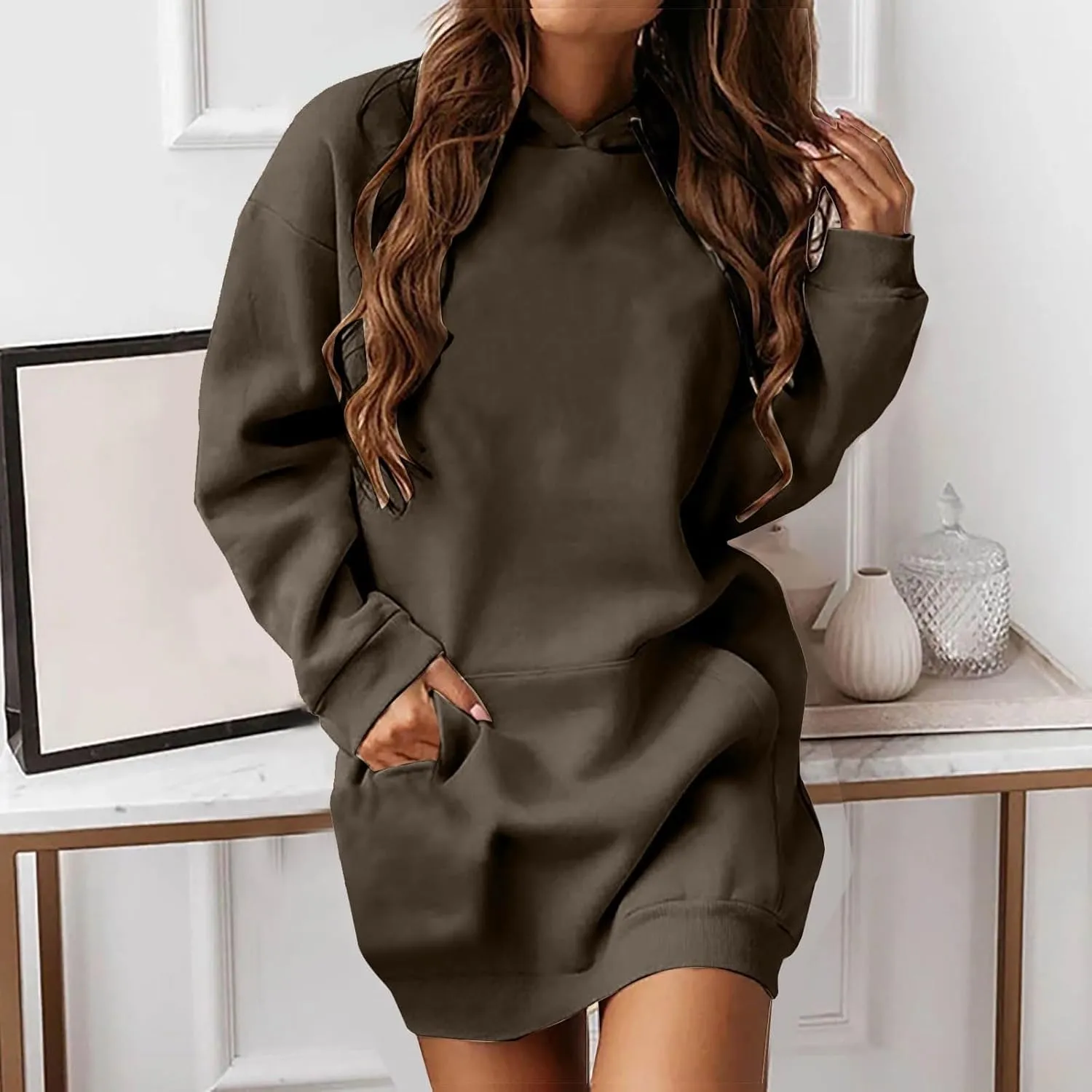 Hoodie Dress for Women 2025 Plus Size Trendy Comfy Long Sleeve Spring Sweatshirts Casual Cute Pullover with Pockets