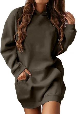 Hoodie Dress for Women 2025 Plus Size Trendy Comfy Long Sleeve Spring Sweatshirts Casual Cute Pullover with Pockets
