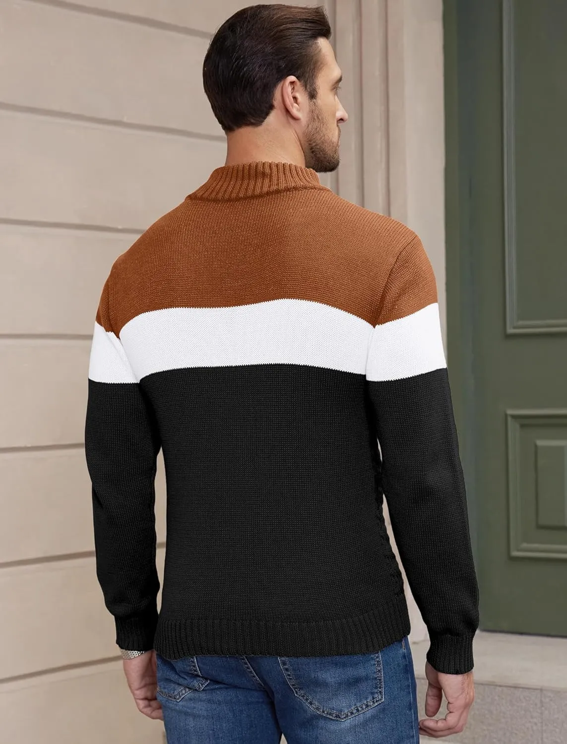 HYPESTFIT Men's Tri-Button Pullover Sweater Mock Neck Lightweight Casual Fashion Knitted Henley Sweater