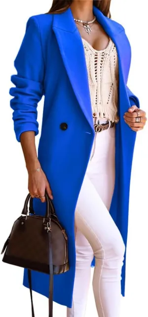 IDEALSANXUN Long Wool Coats for Women Fall Winter Trench Coat Peacoat Double Breasted Blazer Jackets Overcoat