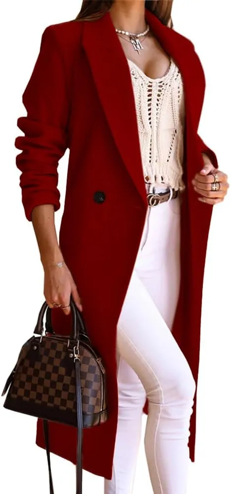 IDEALSANXUN Long Wool Coats for Women Fall Winter Trench Coat Peacoat Double Breasted Blazer Jackets Overcoat