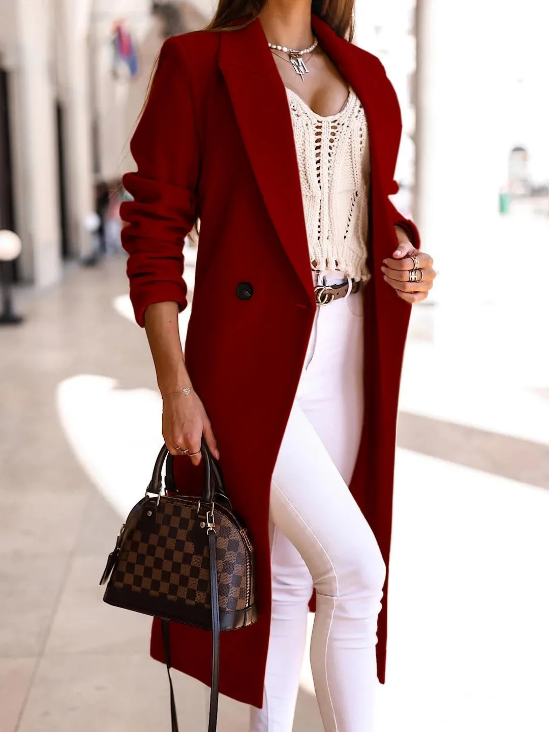 IDEALSANXUN Long Wool Coats for Women Fall Winter Trench Coat Peacoat Double Breasted Blazer Jackets Overcoat