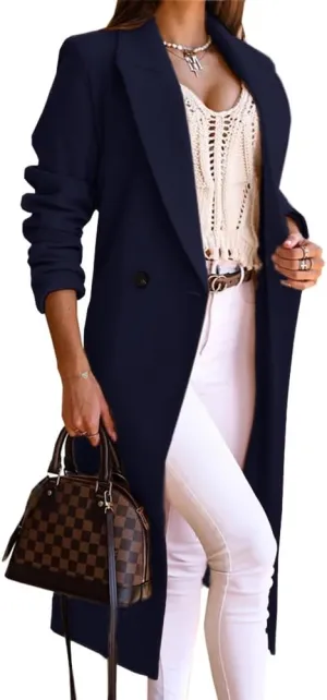 IDEALSANXUN Long Wool Coats for Women Fall Winter Trench Coat Peacoat Double Breasted Blazer Jackets Overcoat
