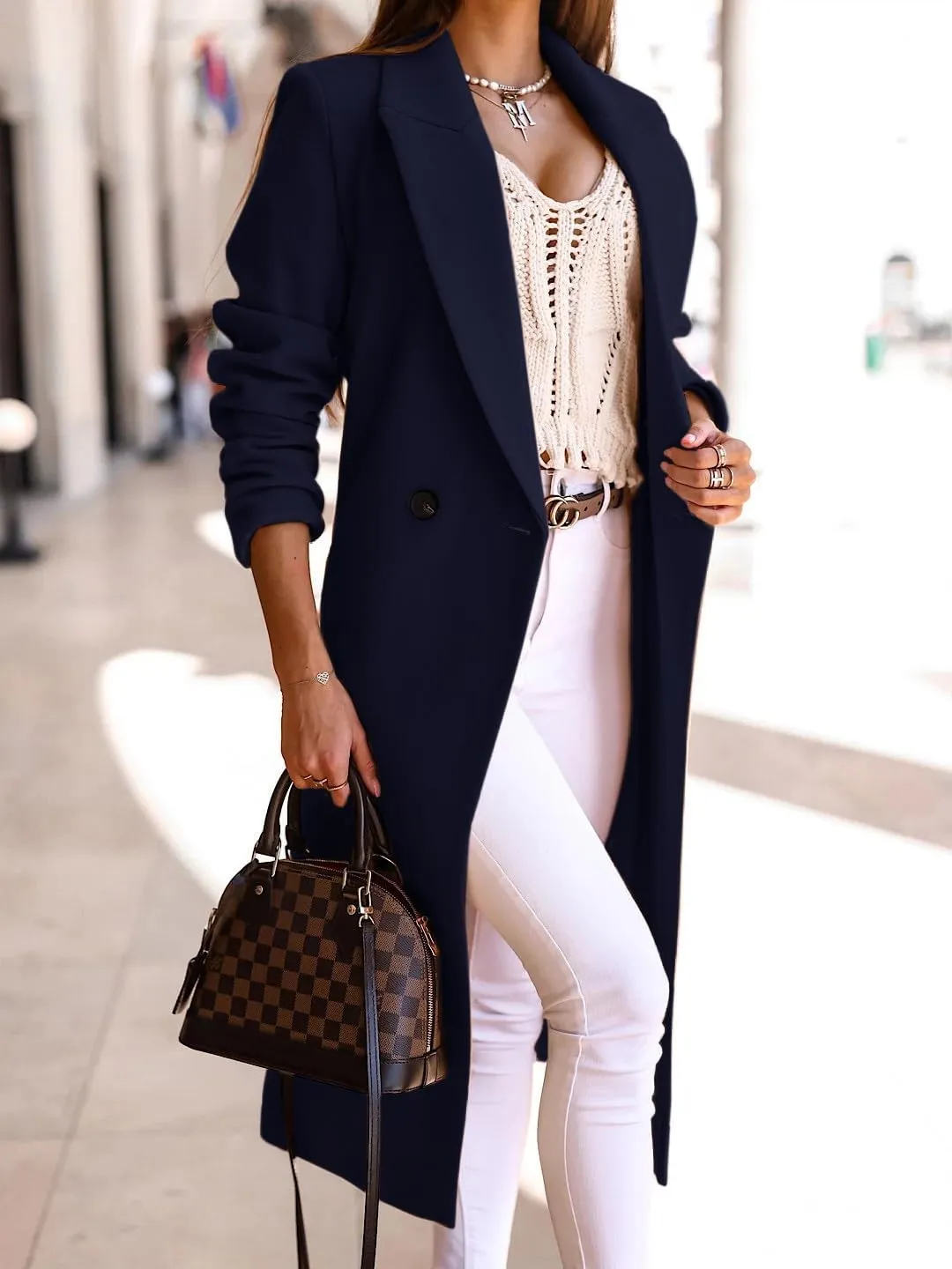 IDEALSANXUN Long Wool Coats for Women Fall Winter Trench Coat Peacoat Double Breasted Blazer Jackets Overcoat