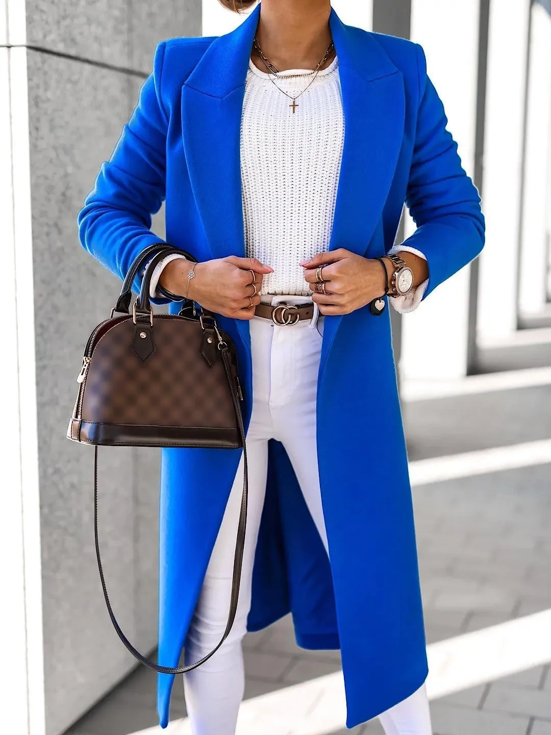 IDEALSANXUN Long Wool Coats for Women Fall Winter Trench Coat Peacoat Double Breasted Blazer Jackets Overcoat