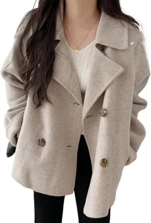 IDEALSANXUN Short Wool Coats for Women 2024 Fall Winter Cropped Trench Coat Pea Coats Tweed Blazer Jacket