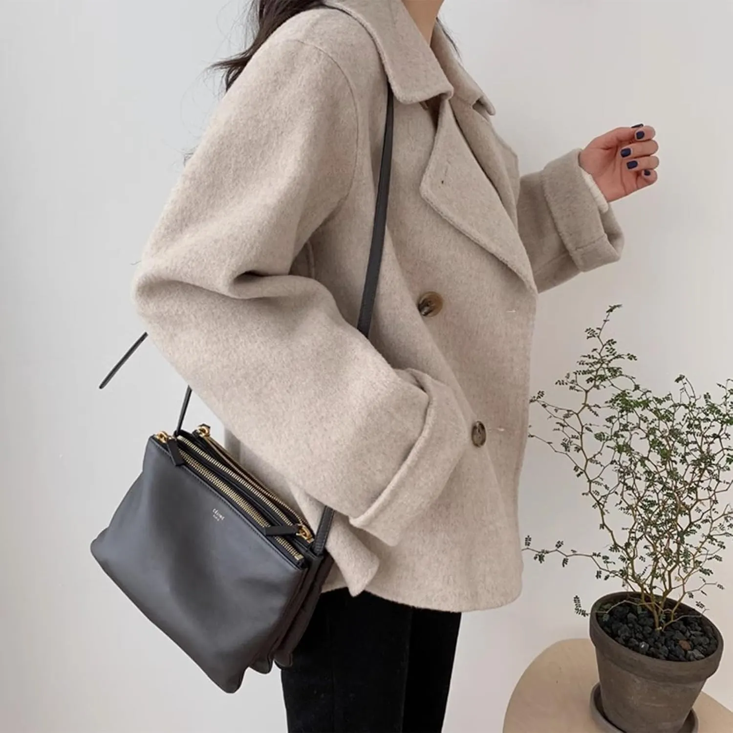 IDEALSANXUN Short Wool Coats for Women 2024 Fall Winter Cropped Trench Coat Pea Coats Tweed Blazer Jacket