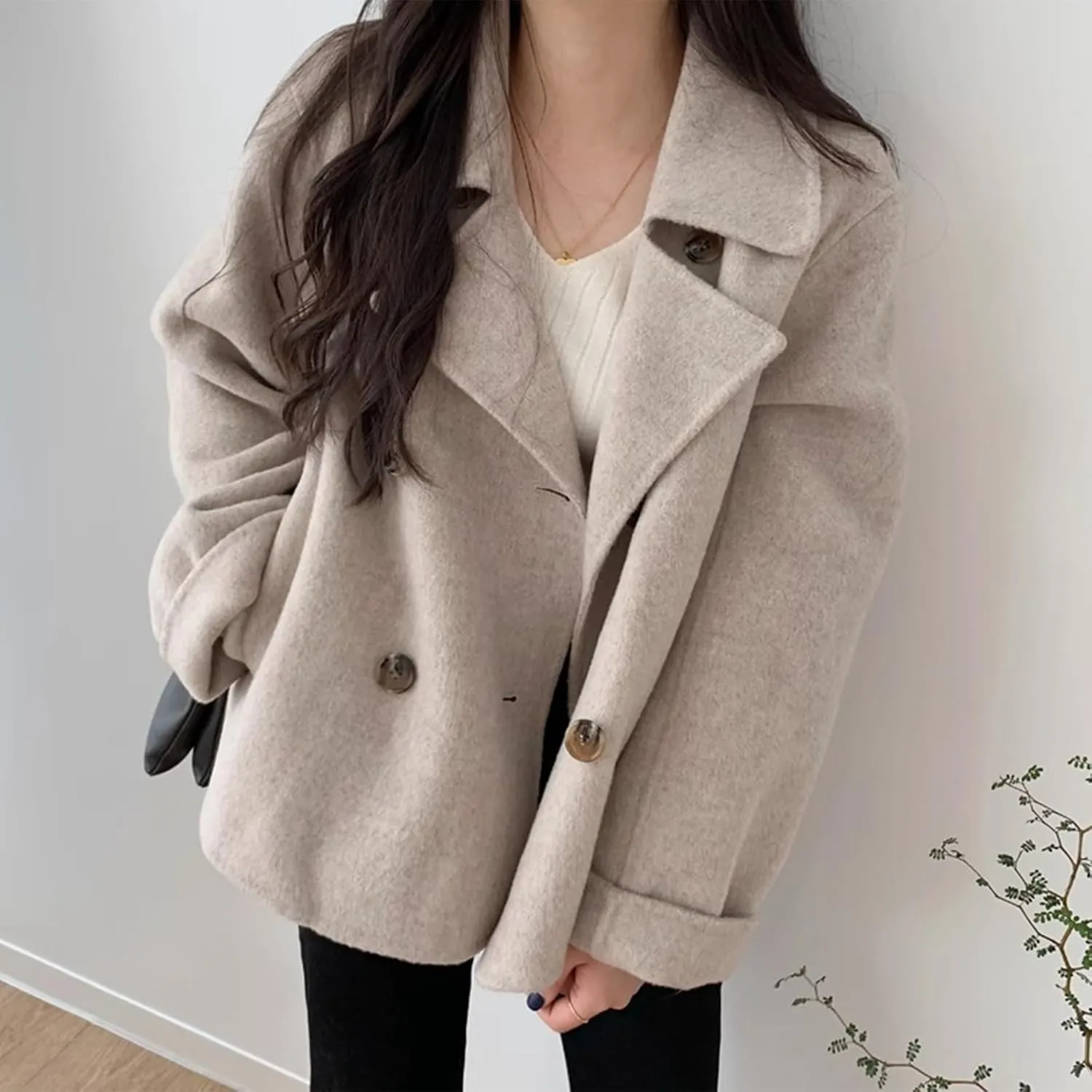 IDEALSANXUN Short Wool Coats for Women 2024 Fall Winter Cropped Trench Coat Pea Coats Tweed Blazer Jacket