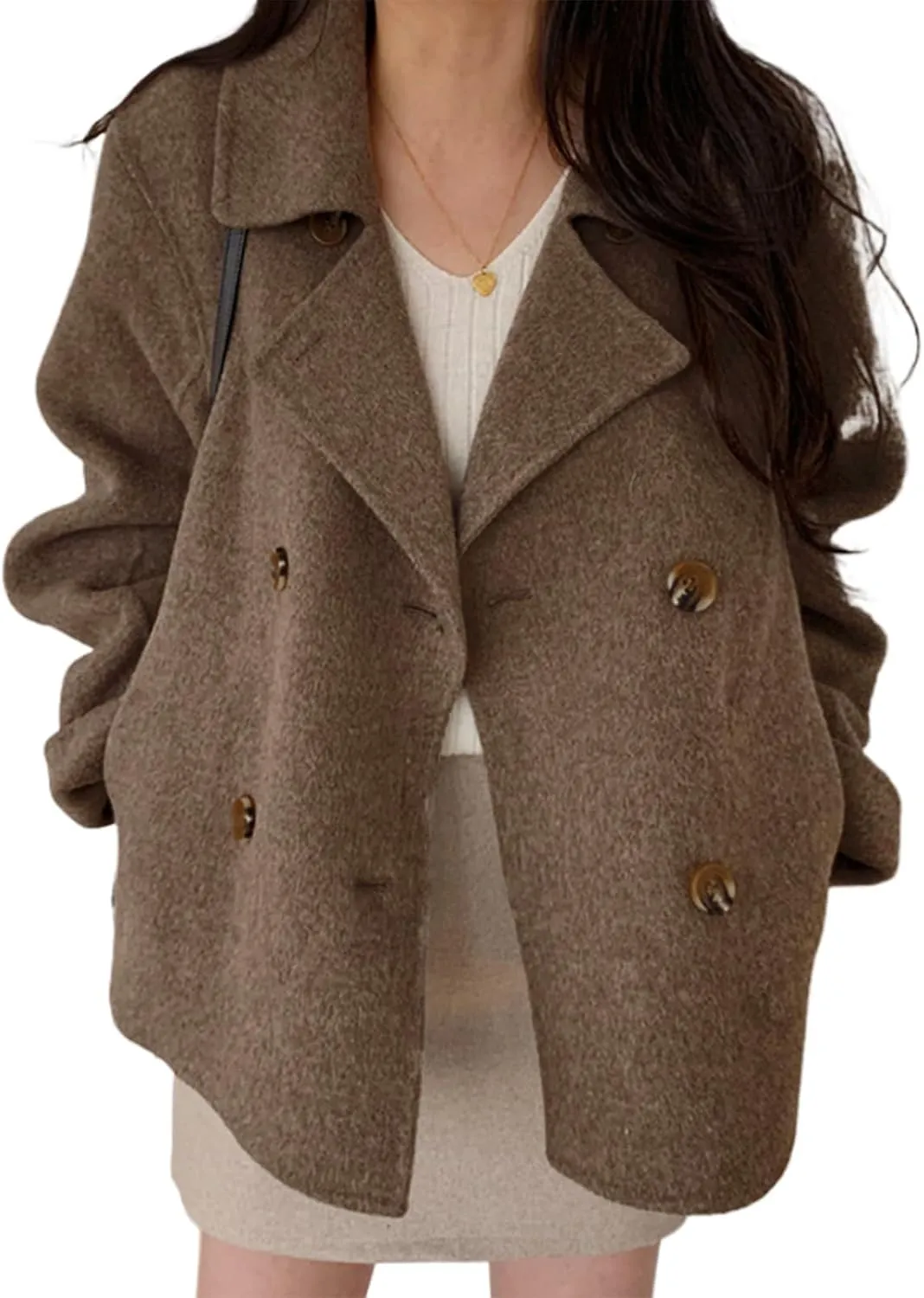 IDEALSANXUN Short Wool Coats for Women 2024 Fall Winter Cropped Trench Coat Pea Coats Tweed Blazer Jacket