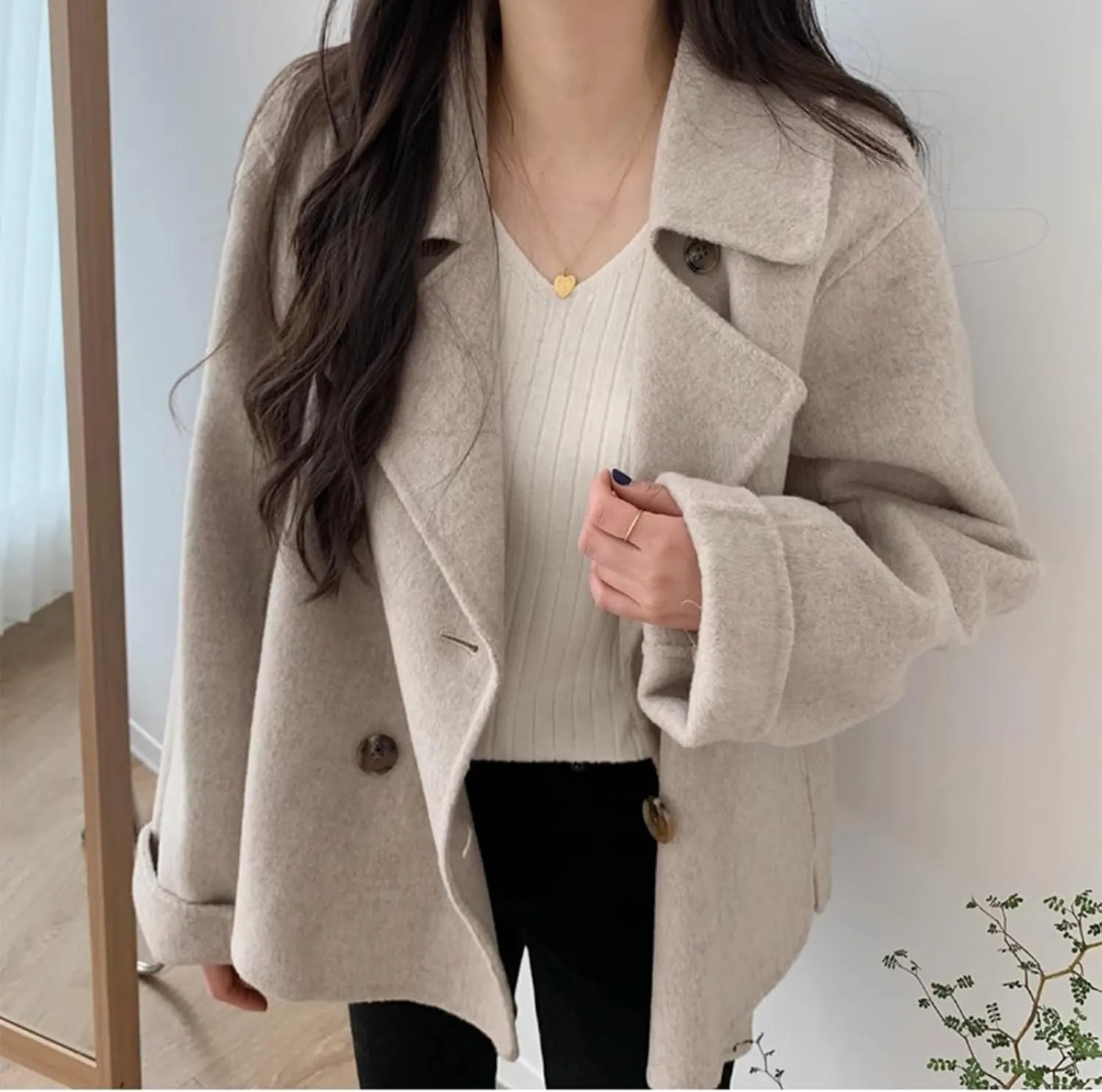 IDEALSANXUN Short Wool Coats for Women 2024 Fall Winter Cropped Trench Coat Pea Coats Tweed Blazer Jacket