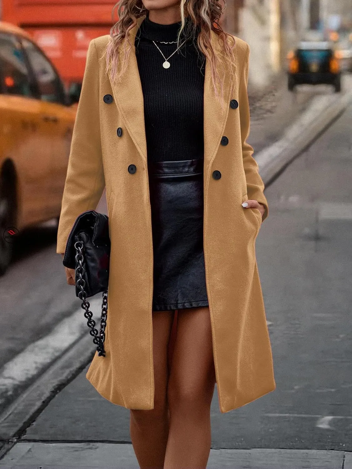 IDEALSANXUN Womens Fall Winter Long Wool Coat Double Breasted Trench Coat Peacoat Jackets