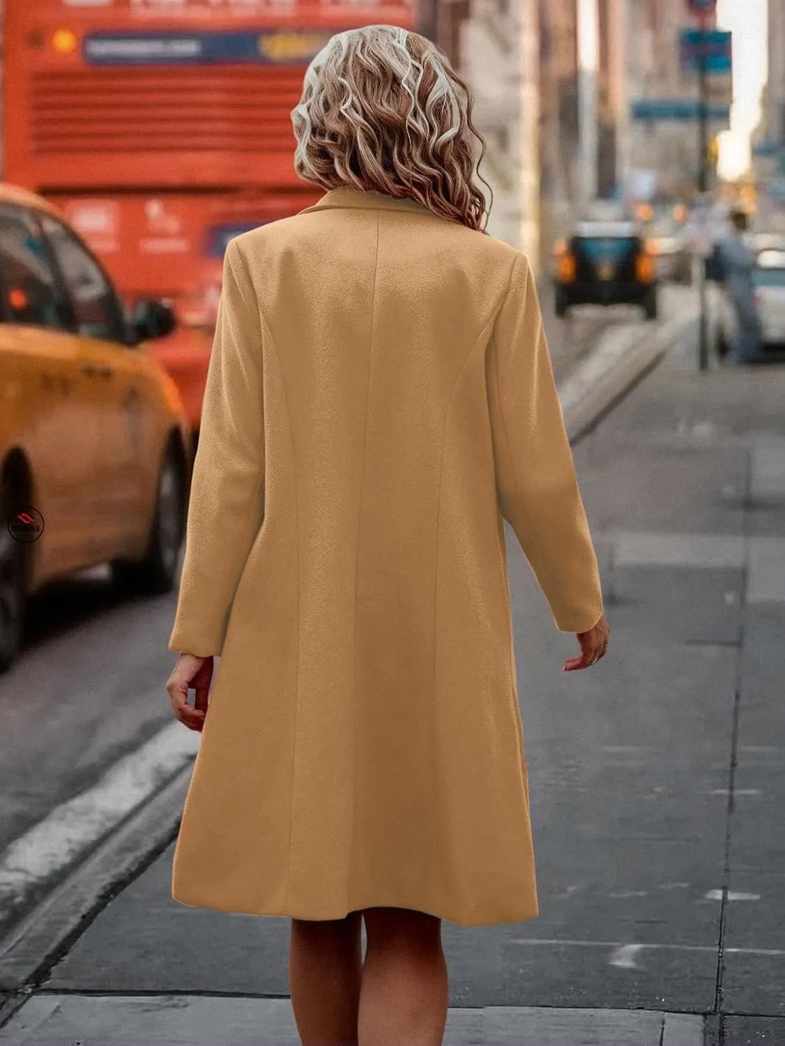 IDEALSANXUN Womens Fall Winter Long Wool Coat Double Breasted Trench Coat Peacoat Jackets