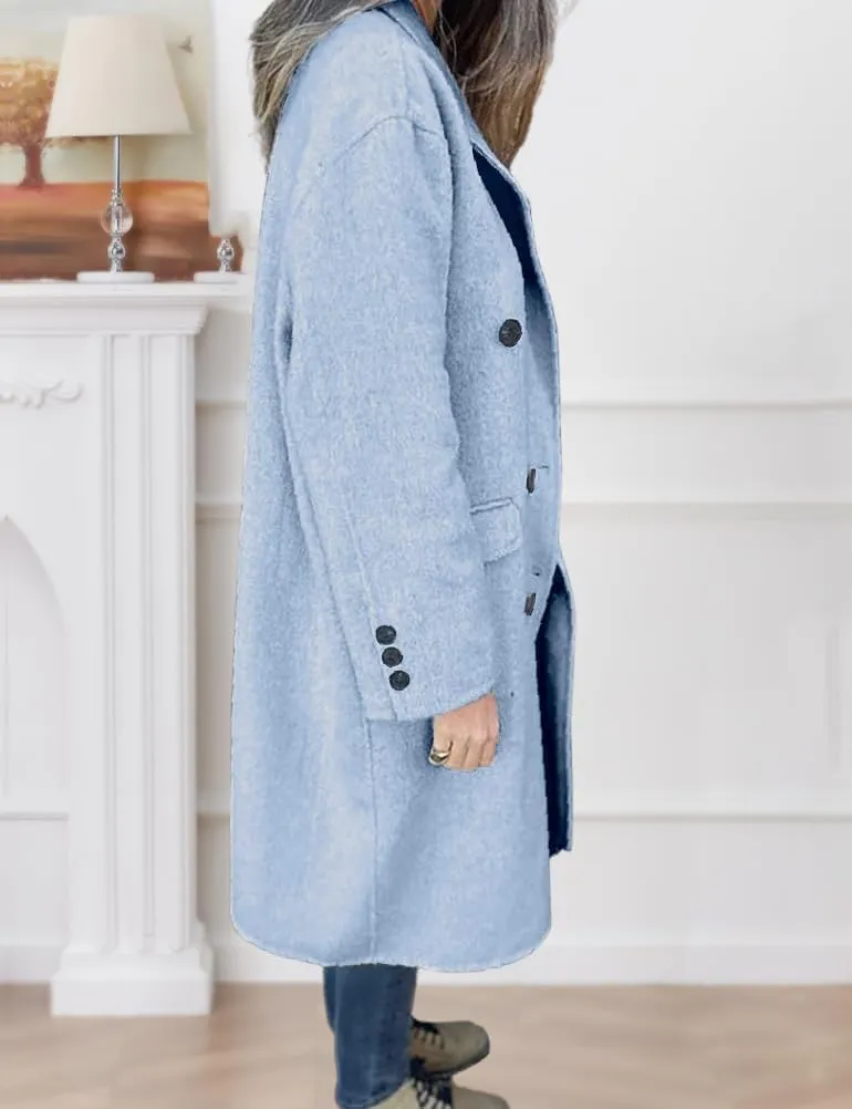 IDEALSANXUN Womens Long Wool Coats Fall Winter Double Breasted Trench Coat Peacoat Dress Blazer Jackets