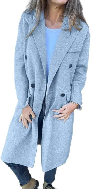 IDEALSANXUN Womens Long Wool Coats Fall Winter Double Breasted Trench Coat Peacoat Dress Blazer Jackets
