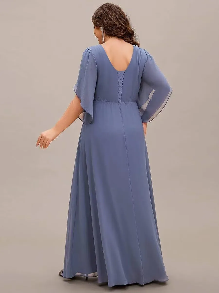 IKMNN V Neck Mother of The Bride Dress for Wedding Pleated Chiffon A Line Long Formal Evening Dress for Women IK067