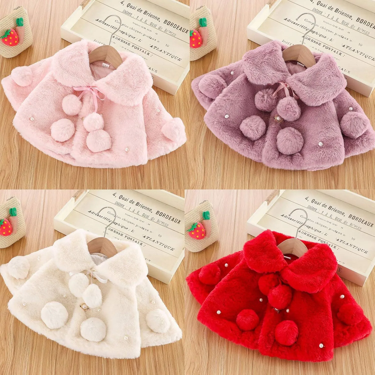 Infant Baby Girl Faux Fur Warm Winter Cape Cloak Coat Jacket Thicken Shawl Snowsuit Outerwear Cute Fuzzy Jacket