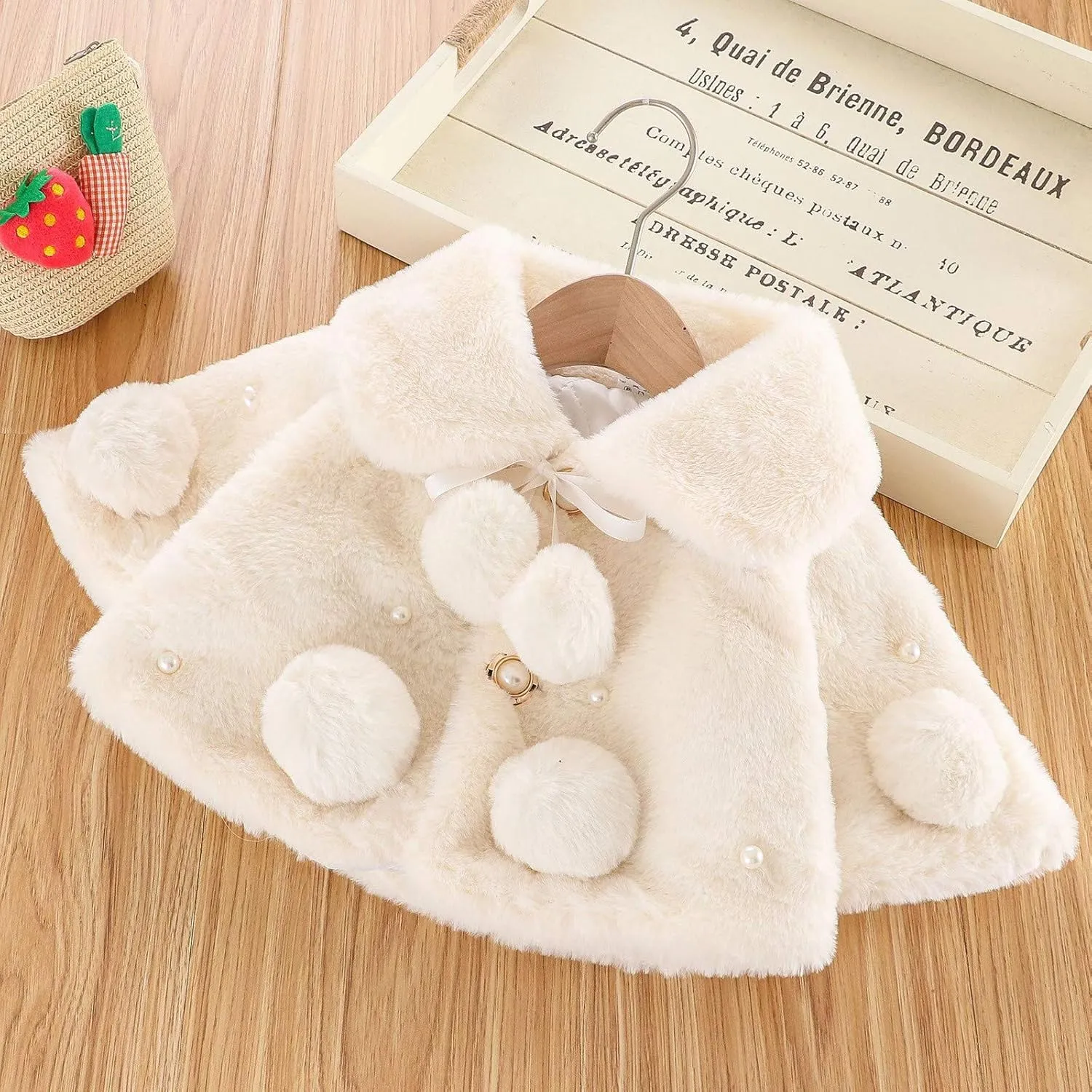 Infant Baby Girl Faux Fur Warm Winter Cape Cloak Coat Jacket Thicken Shawl Snowsuit Outerwear Cute Fuzzy Jacket