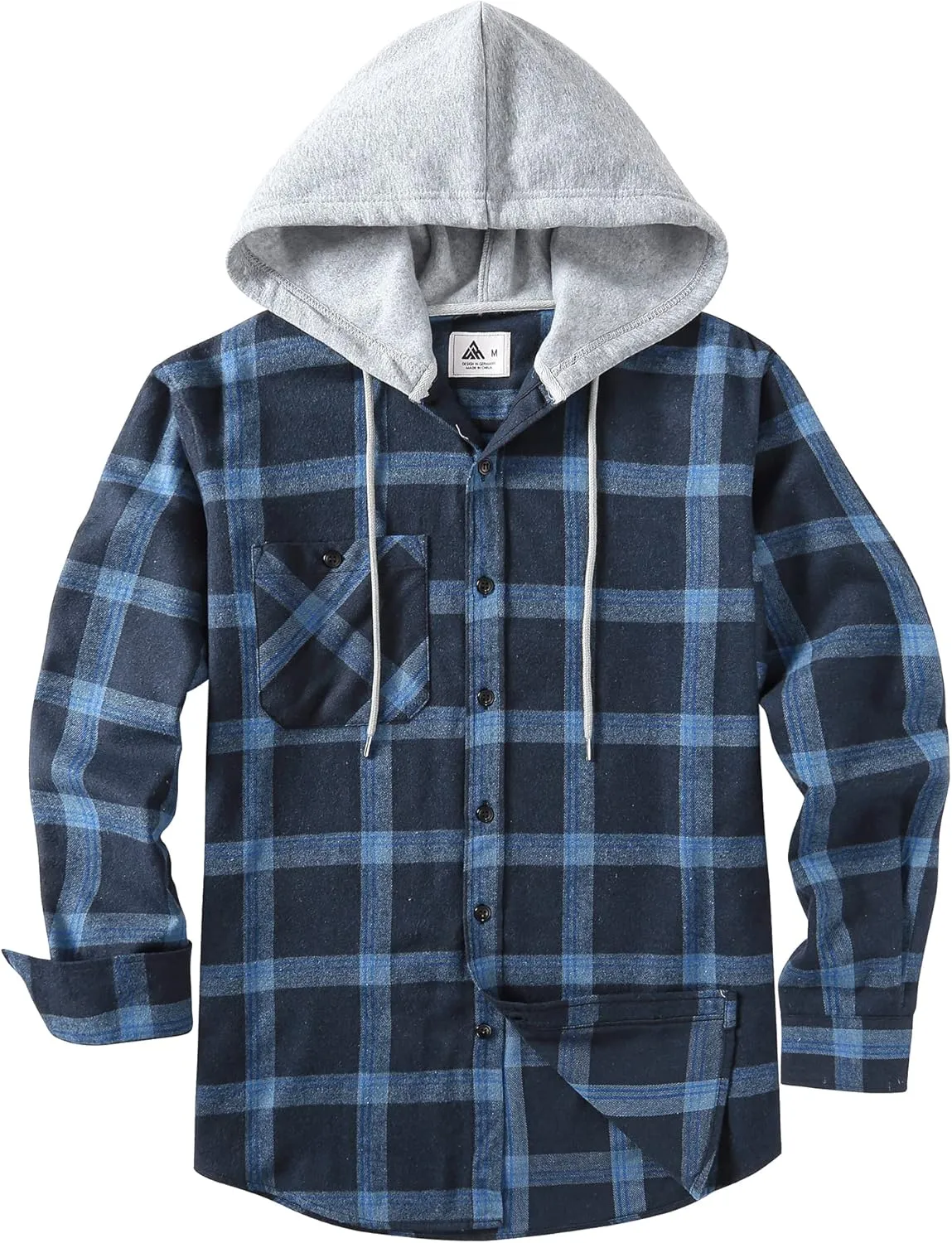 JACKETOWN Hooded Flannel Shirt for Men Plaid Shirts Long Sleeve Flannel Jacket Button-Down Shirt Jacket with Hood